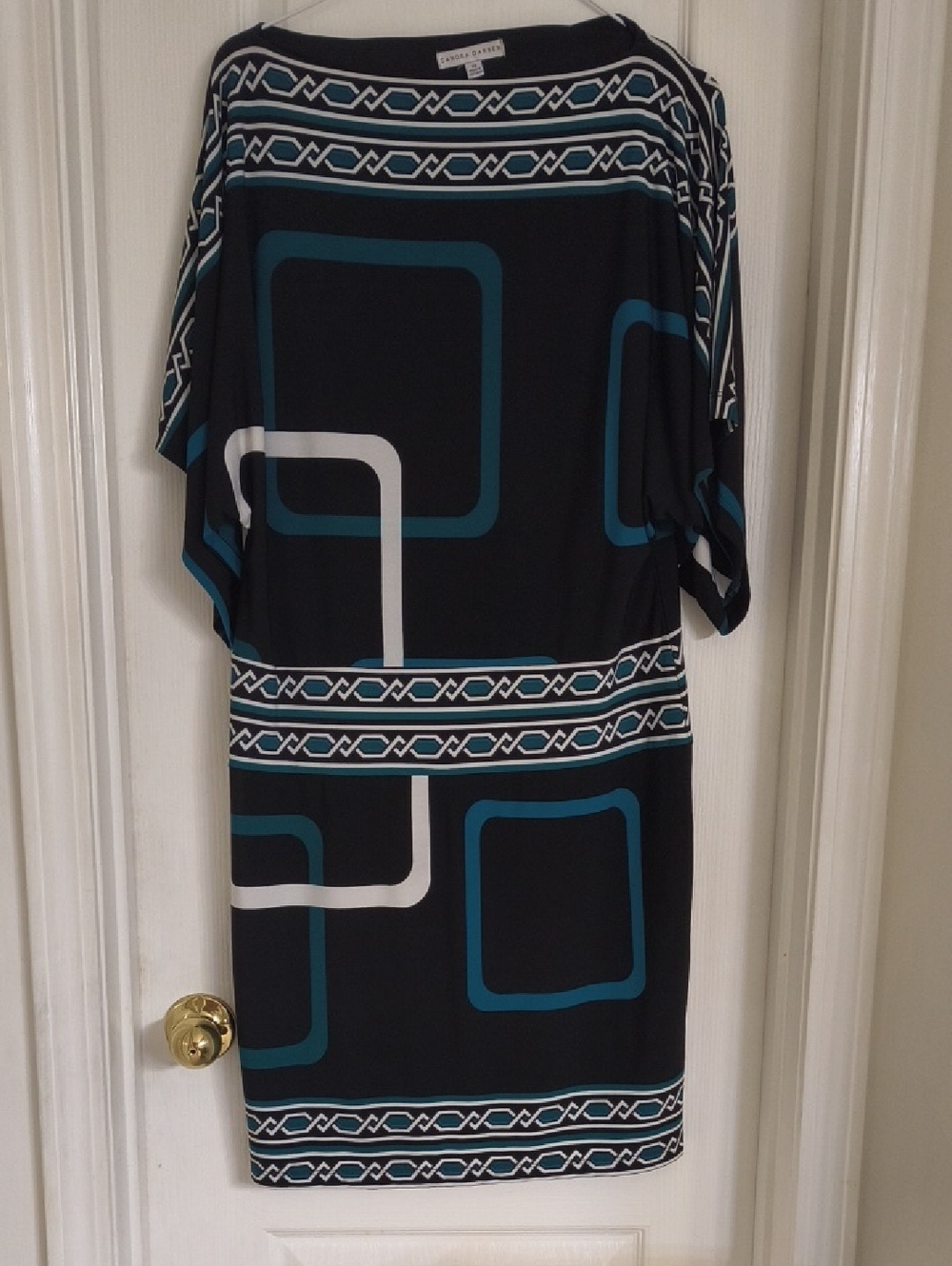 Sandra Darren Black & Teal Geometric Midi Dress